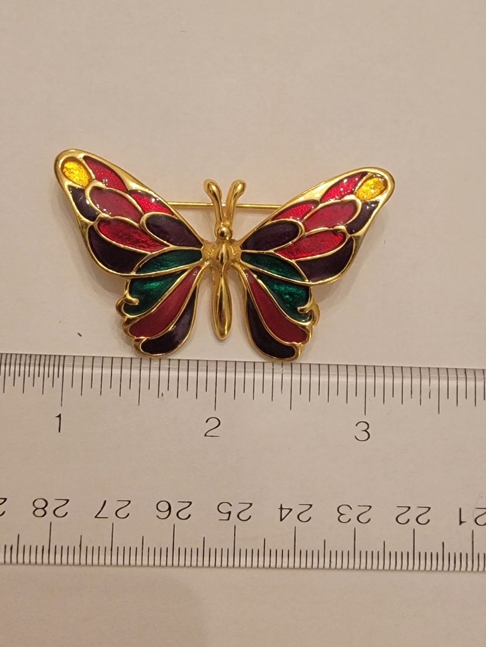 Gold-Tone Multicolor Enamel Butterfly Brooch - Pink, Green, Purple
